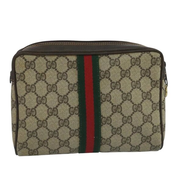 GUCCI GG Supreme Web Sherry Line Clutch Bag PVC Beige 32 014 3553 Auth 109848 - Picture 14 of 16